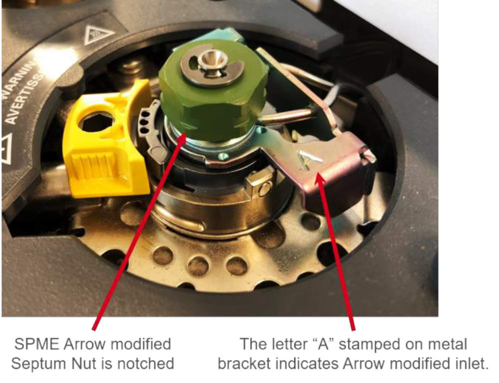 Základní změny spotřebního materiálu a vnější části nástřikového modulu (GC turn top assembly) pro práci s SPME arrow